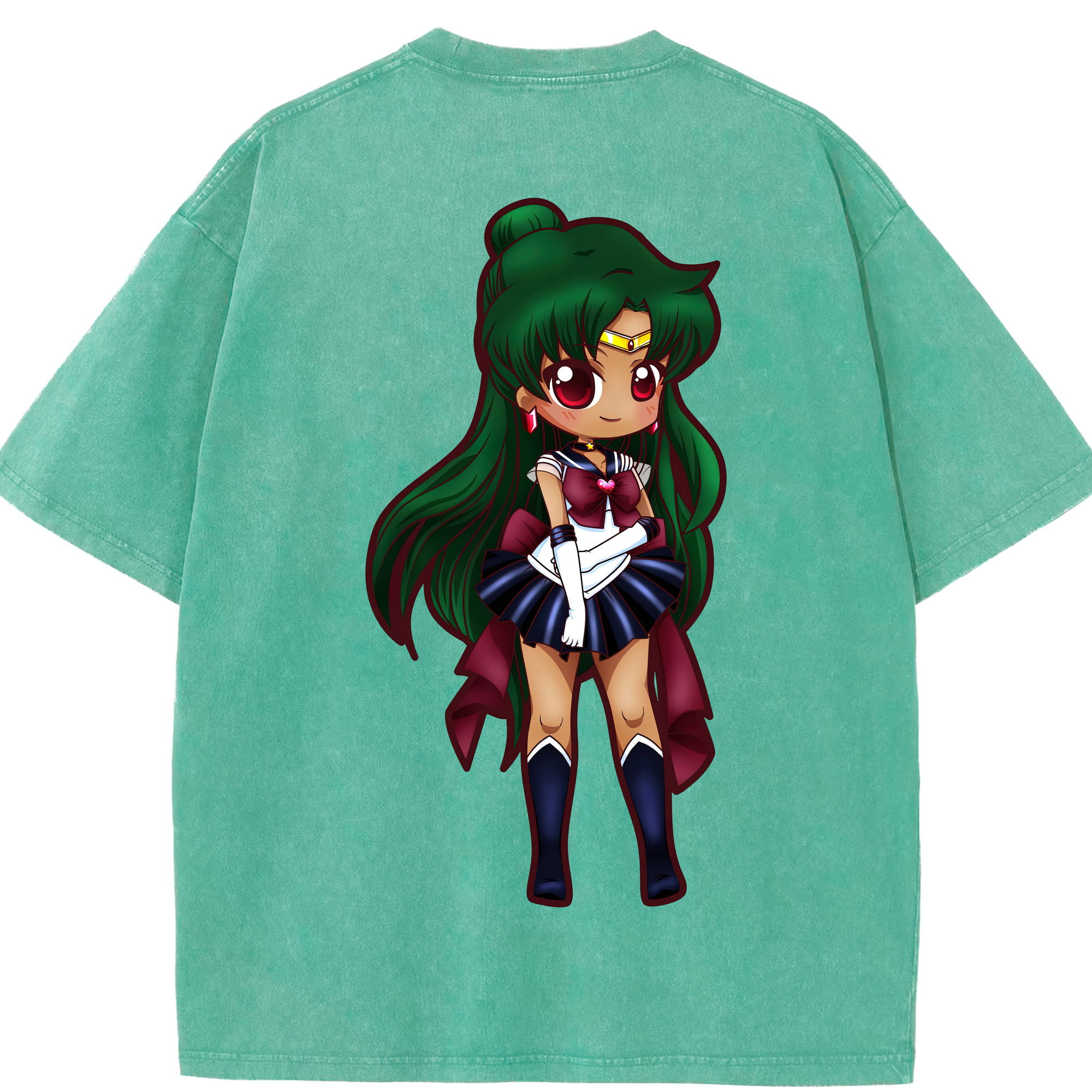 （画像用） 美少女戦士セーラームーン 冥王せつな Sailor Moon Meiou Setsuna 綿100% ヴィンテージ風 半袖Tシャツ（背面プリント）